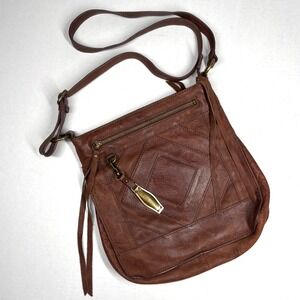 VTG Y2K Lucky Brand Leather Baldwin Patchwork Crossbody Boho Purse Chestnut EUC